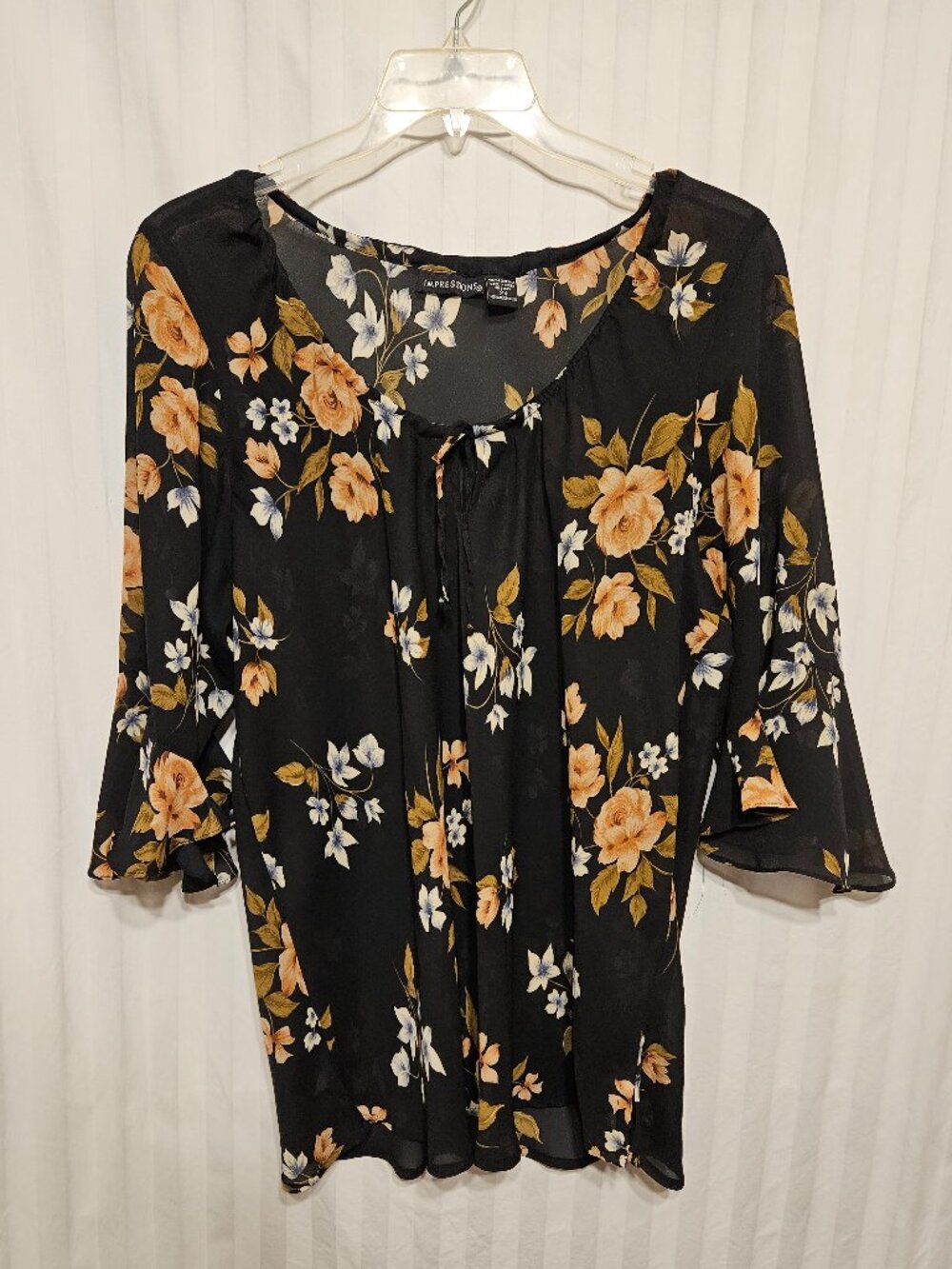 Blouse womens sheer black floral blouse